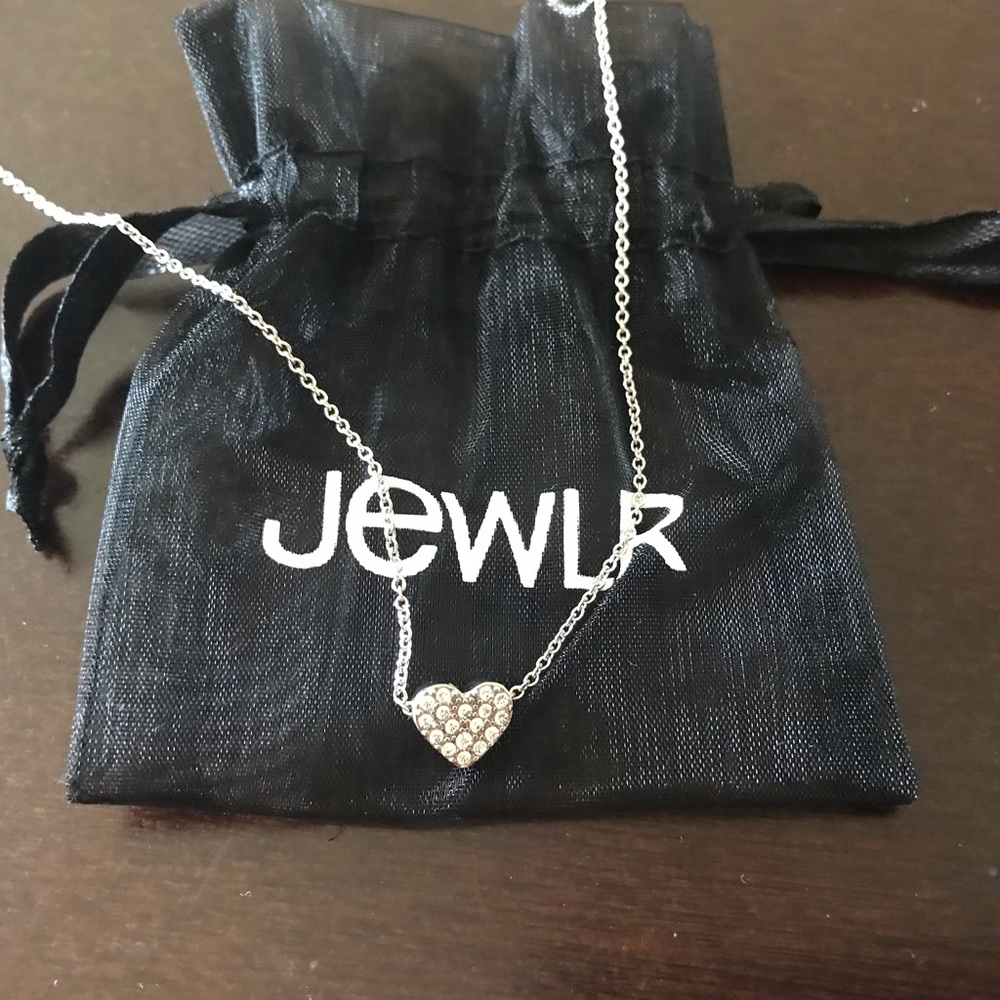 Silver Jewlr CZ Pave Floating Heart Necklace
